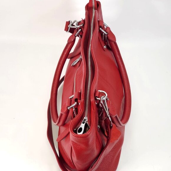 HESHE Women's Red Leather Designer Top Handle Crossbody Shoulder Bag 1342 - Picture 6 of 16